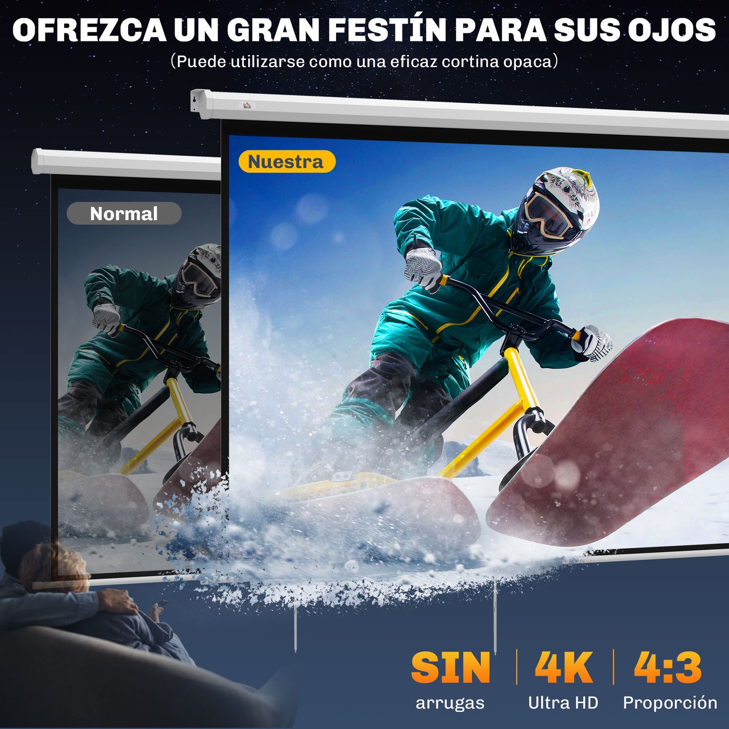 Écran de projection 4K 84 pouces, format 4:3, montage mural ou plafond, blanc